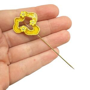 Vintage Yellow Enamel Flower Stick Pin • Quatrefoil Lapel Pin